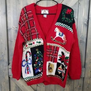 Vintage Ugly Christmas Sweater Cardigan Large